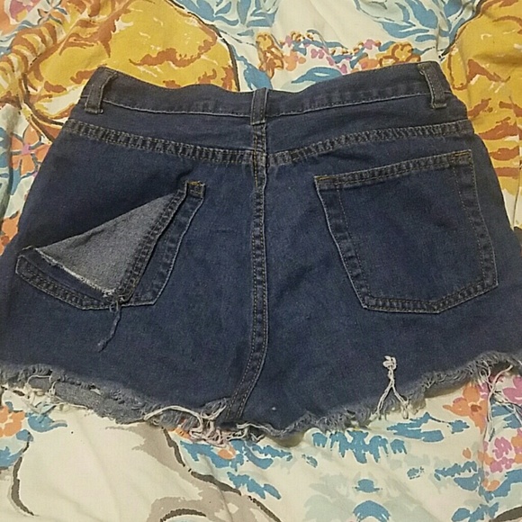 High Waisted Dark Jean Ripped Shorts - Picture 2 of 4